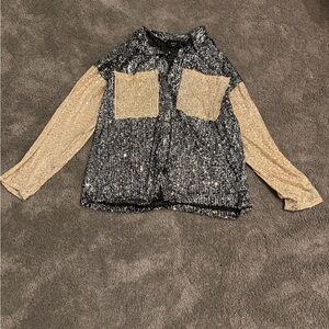 Vici Black and Gold Sequin Top